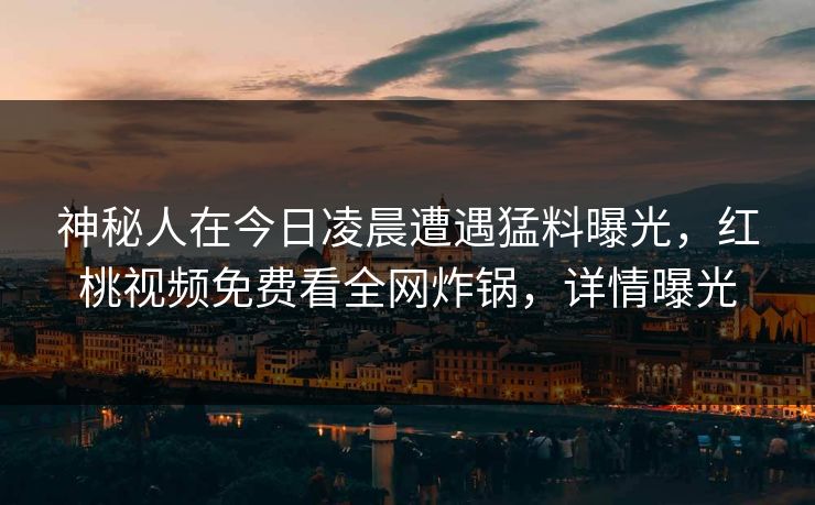 神秘人在今日凌晨遭遇猛料曝光，红桃视频免费看全网炸锅，详情曝光