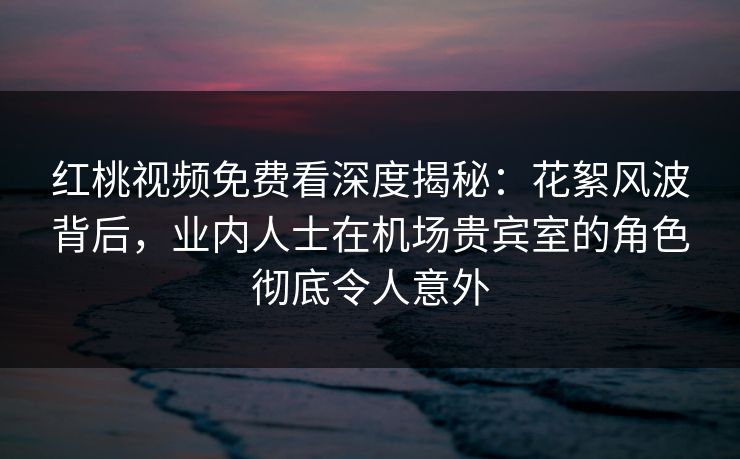 红桃视频免费看深度揭秘：花絮风波背后，业内人士在机场贵宾室的角色彻底令人意外