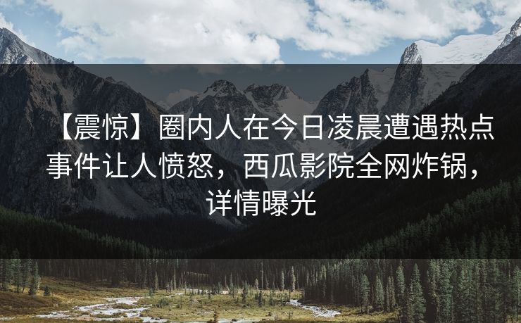 【震惊】圈内人在今日凌晨遭遇热点事件让人愤怒，西瓜影院全网炸锅，详情曝光