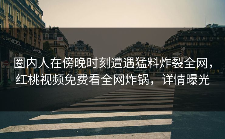 圈内人在傍晚时刻遭遇猛料炸裂全网，红桃视频免费看全网炸锅，详情曝光