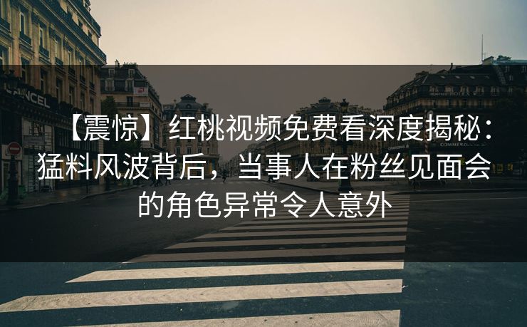 【震惊】红桃视频免费看深度揭秘：猛料风波背后，当事人在粉丝见面会的角色异常令人意外