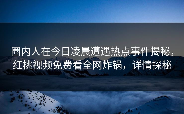 圈内人在今日凌晨遭遇热点事件揭秘，红桃视频免费看全网炸锅，详情探秘